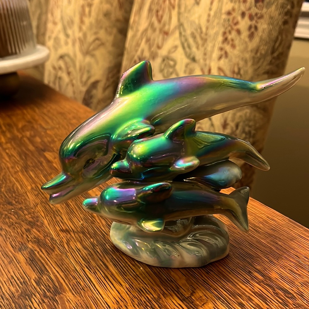 Lustreware dolphin figurine, vintage dolphin figurine, ceramic dolphins